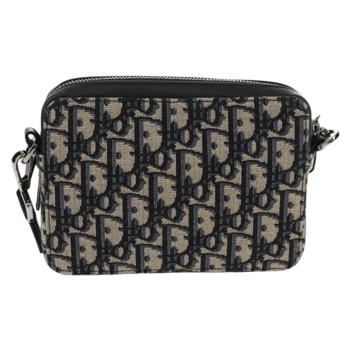 Christian Dior Trotter Canvas Oblique Shoulder Bag Navy Silver Auth 148526SAM