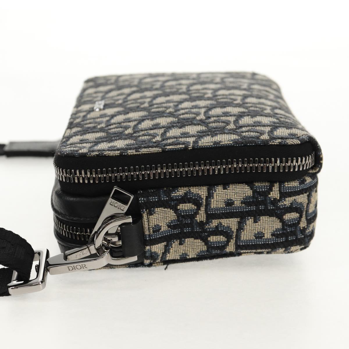 Christian Dior Trotter Canvas Oblique Shoulder Bag Navy Silver Auth 148526SAM