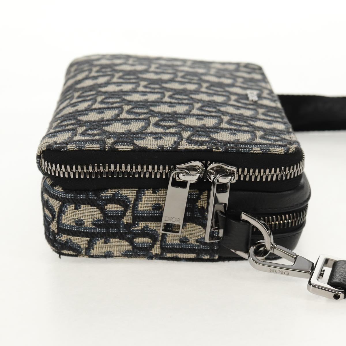Christian Dior Trotter Canvas Oblique Shoulder Bag Navy Silver Auth 148526SAM