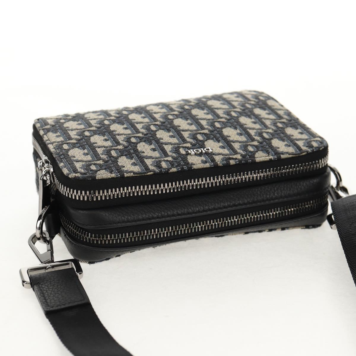 Christian Dior Trotter Canvas Oblique Shoulder Bag Navy Silver Auth 148526SAM
