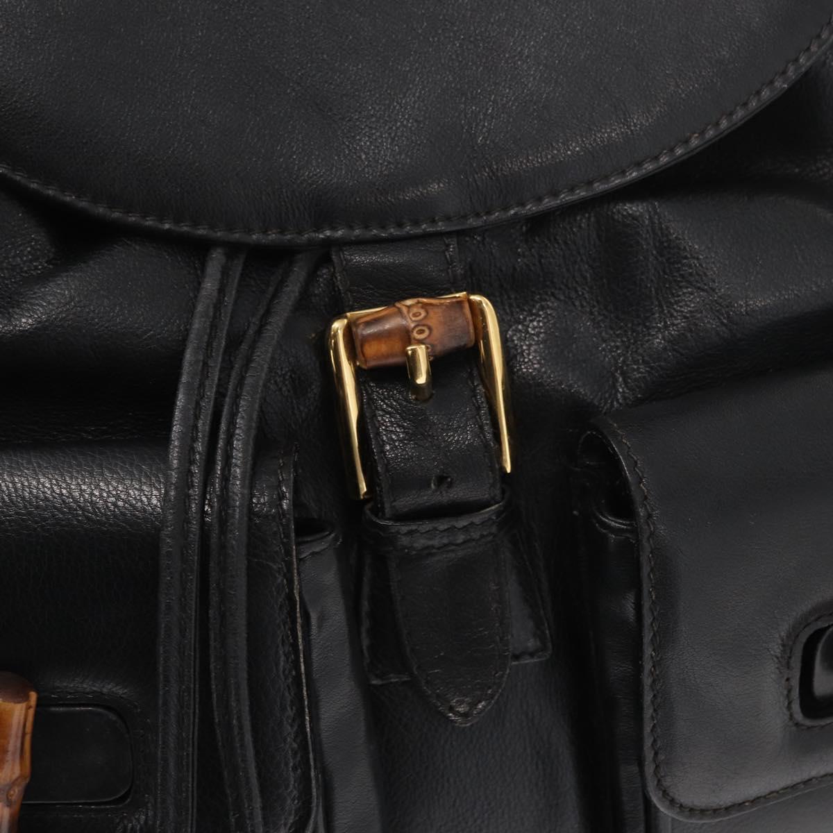 GUCCI Bamboo Backpack Leather Black Gold Auth 148533