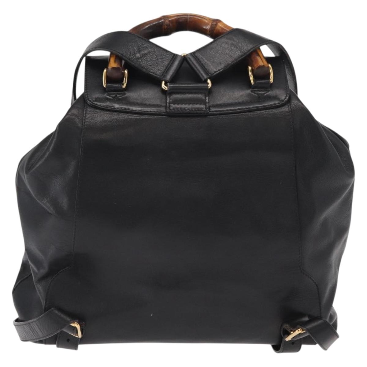 GUCCI Bamboo Backpack Leather Black Gold Auth 148533