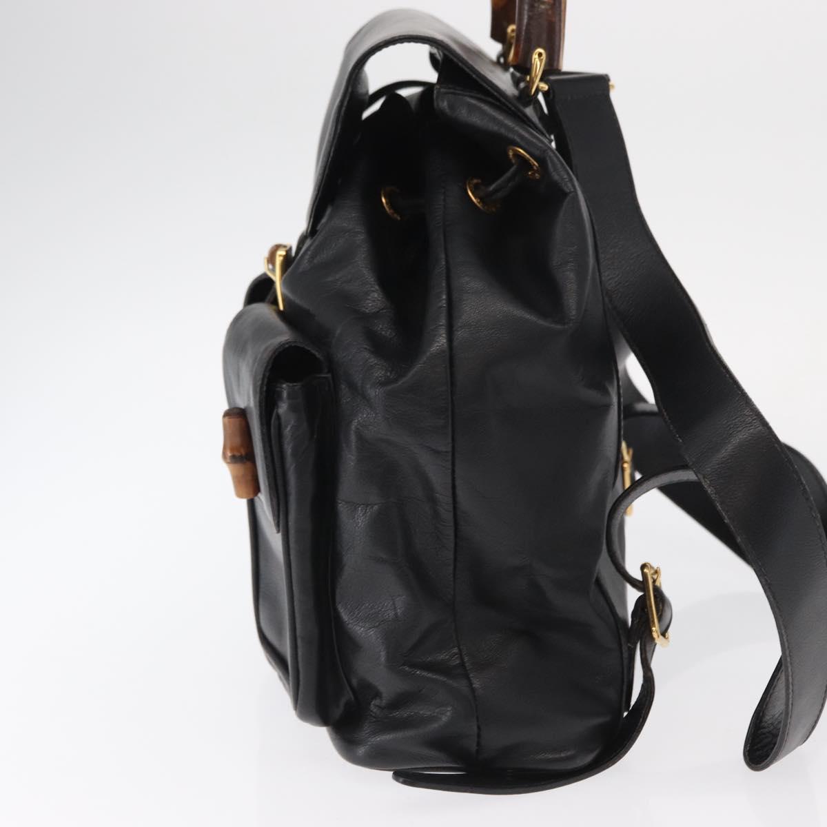 GUCCI Bamboo Backpack Leather Black Gold Auth 148533