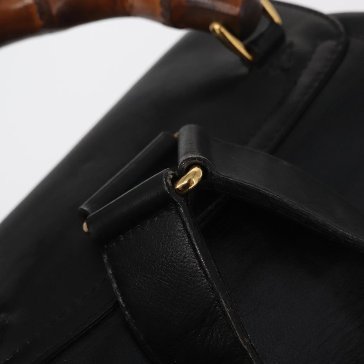 GUCCI Bamboo Backpack Leather Black Gold Auth 148533