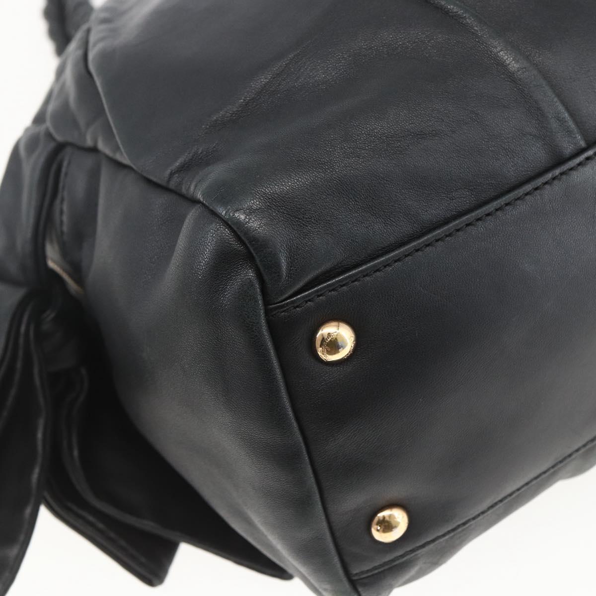 Salvatore Ferragamo Semi Shoulder Bag Leather Black Gold Auth 148535V