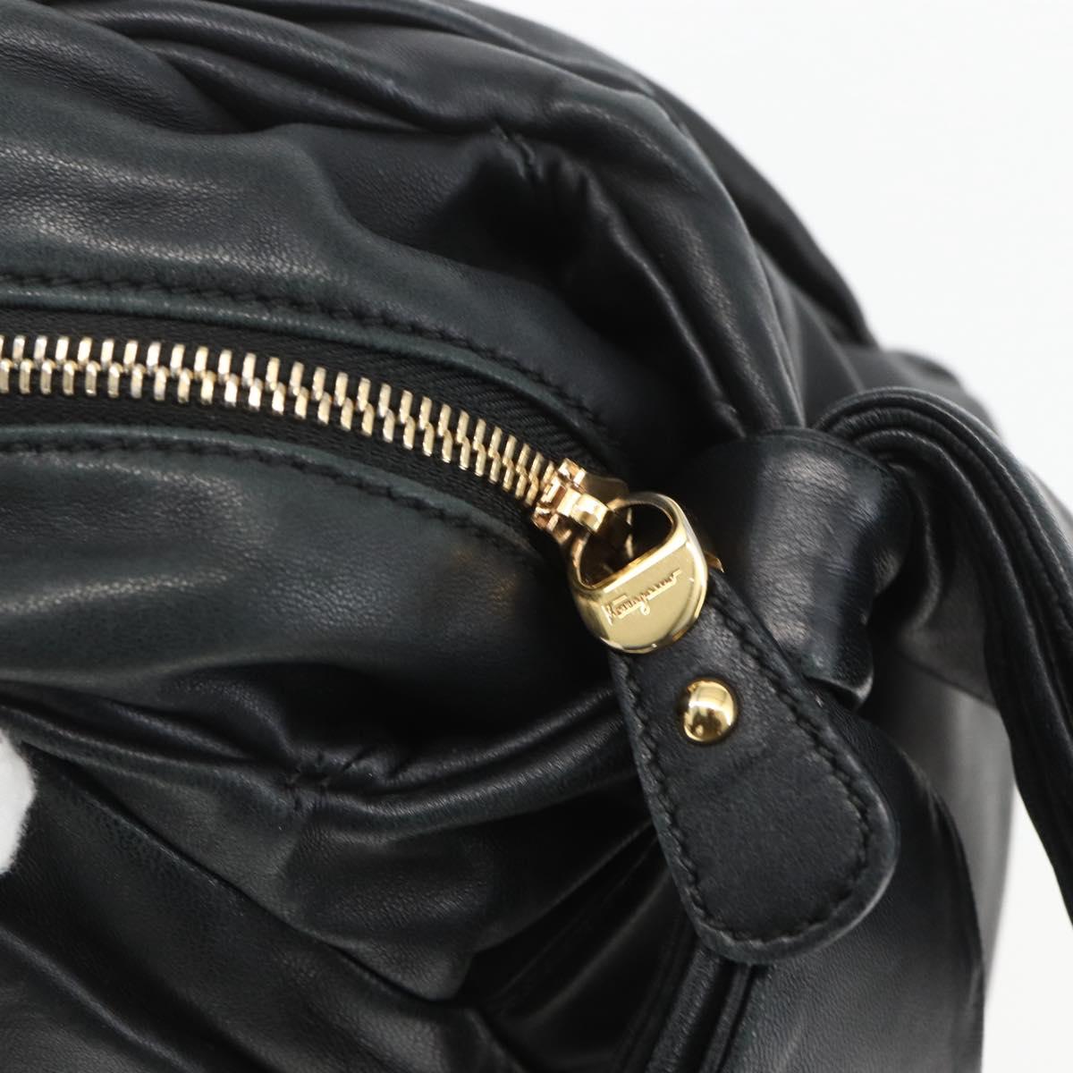 Salvatore Ferragamo Semi Shoulder Bag Leather Black Gold Auth 148535V