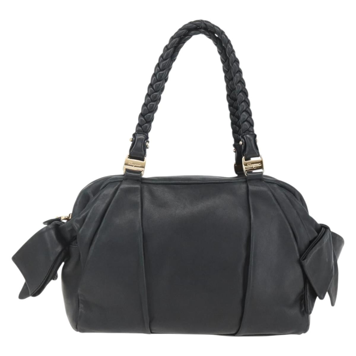 Salvatore Ferragamo Semi Shoulder Bag Leather Black Gold Auth 148535V