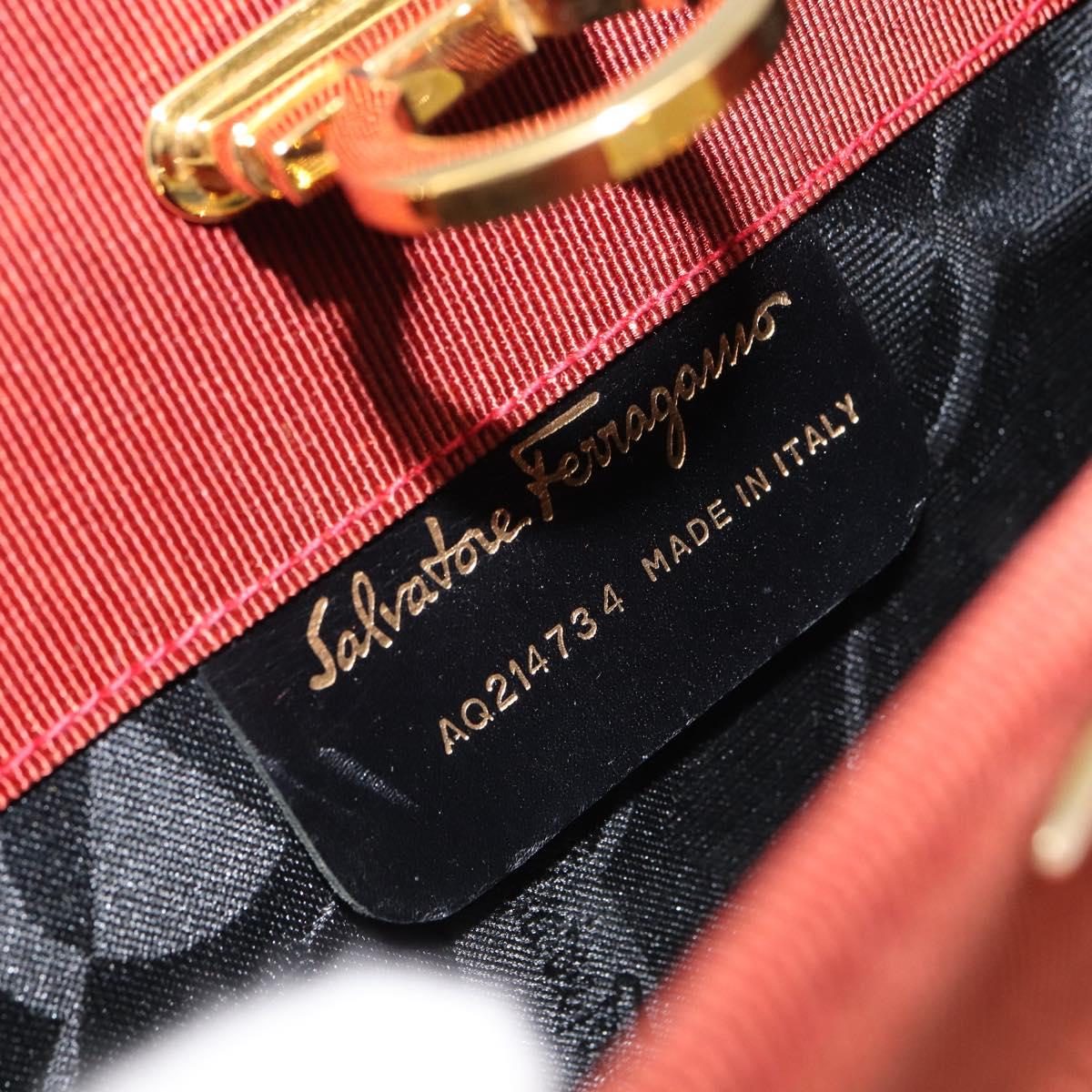 Salvatore Ferragamo Chain Shoulder Bag Nylon Red Gold Auth 148536