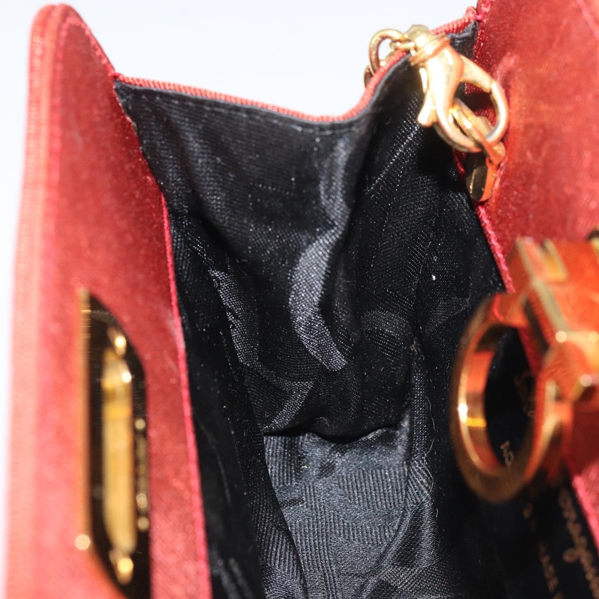 Salvatore Ferragamo Chain Shoulder Bag Nylon Red Gold Auth 148536
