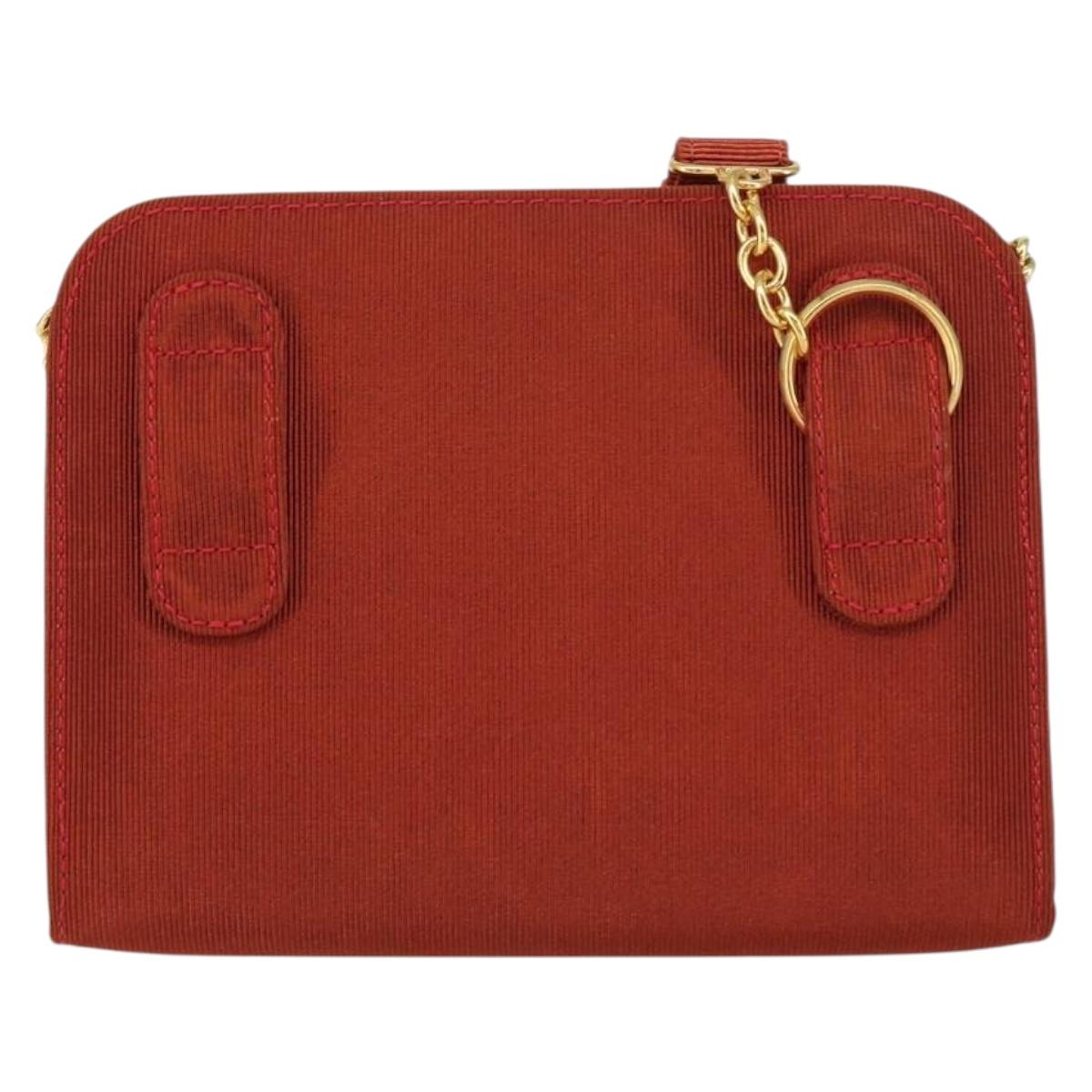 Salvatore Ferragamo Chain Shoulder Bag Nylon Red Gold Auth 148536
