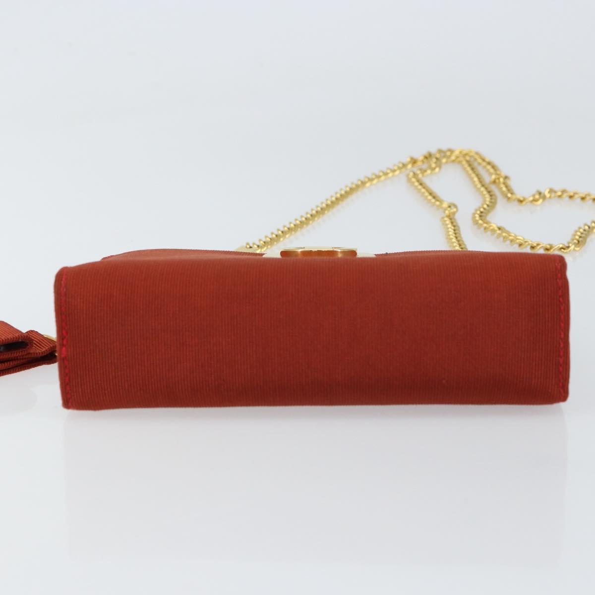 Salvatore Ferragamo Chain Shoulder Bag Nylon Red Gold Auth 148536