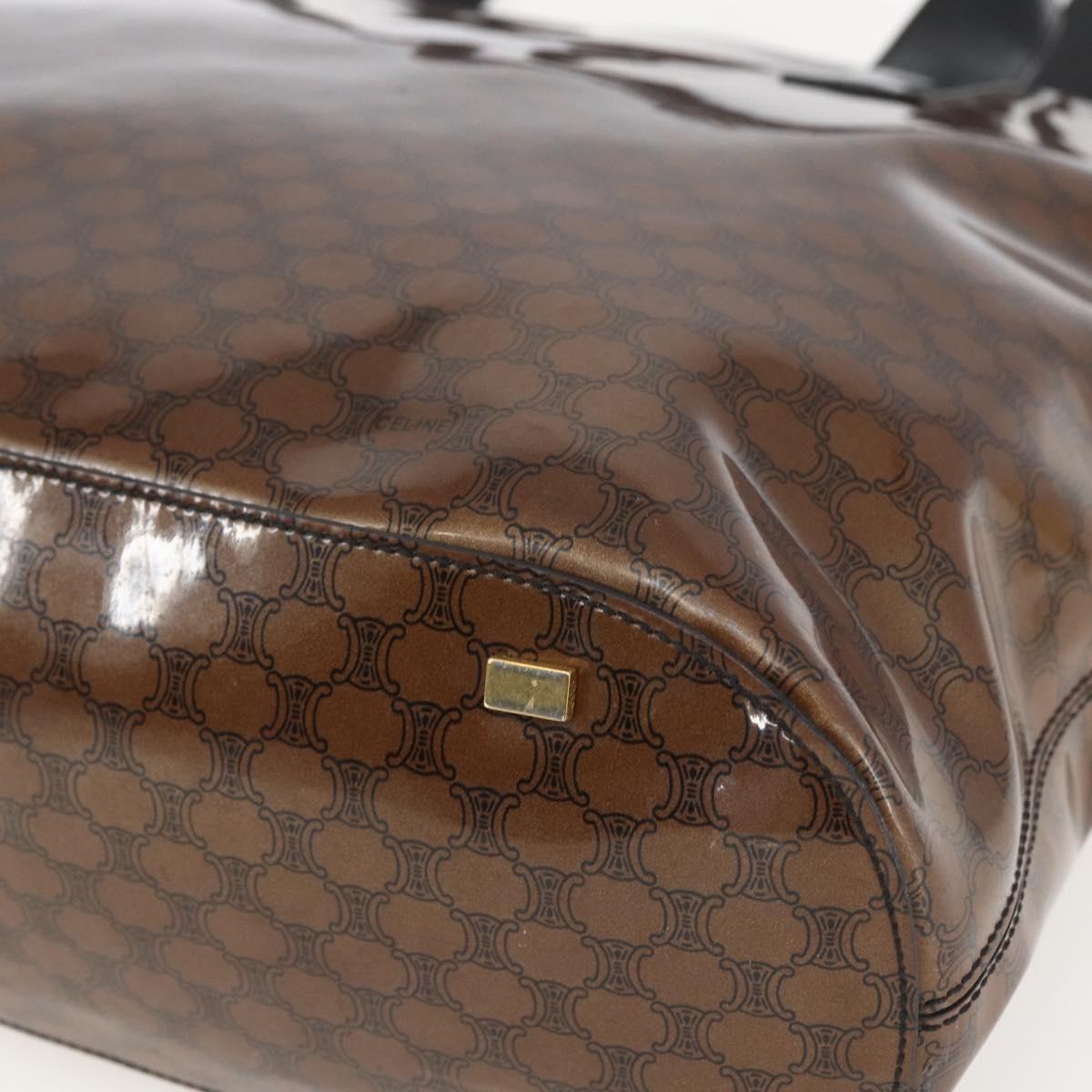 CELINE Macadam Canvas Shoulder Bag Vinyl Brown Gold Auth 148538