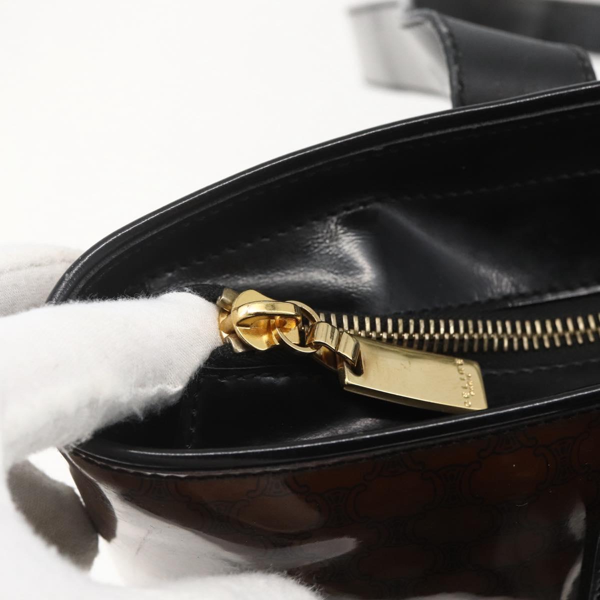 CELINE Macadam Canvas Shoulder Bag Vinyl Brown Gold Auth 148538