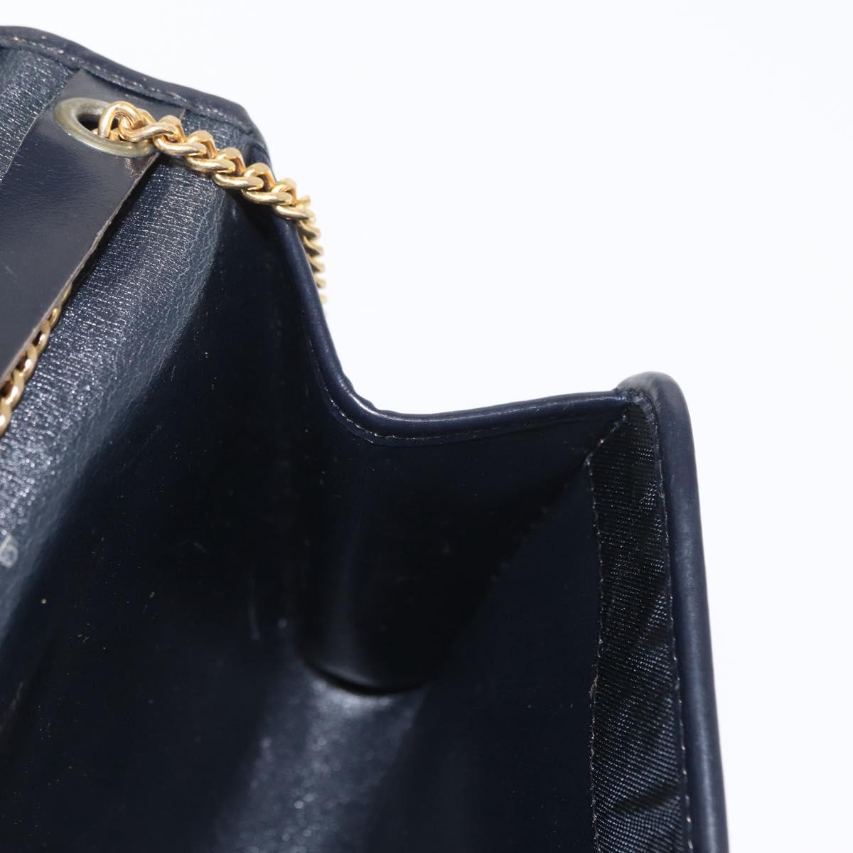 Christian Dior Chain Shoulder Bag Nylon Navy Gold Auth 148541
