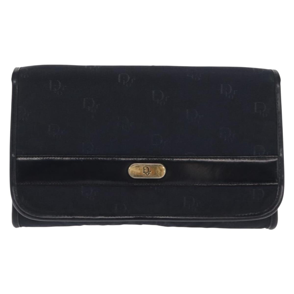 Christian Dior Chain Shoulder Bag Nylon Navy Gold Auth 148541