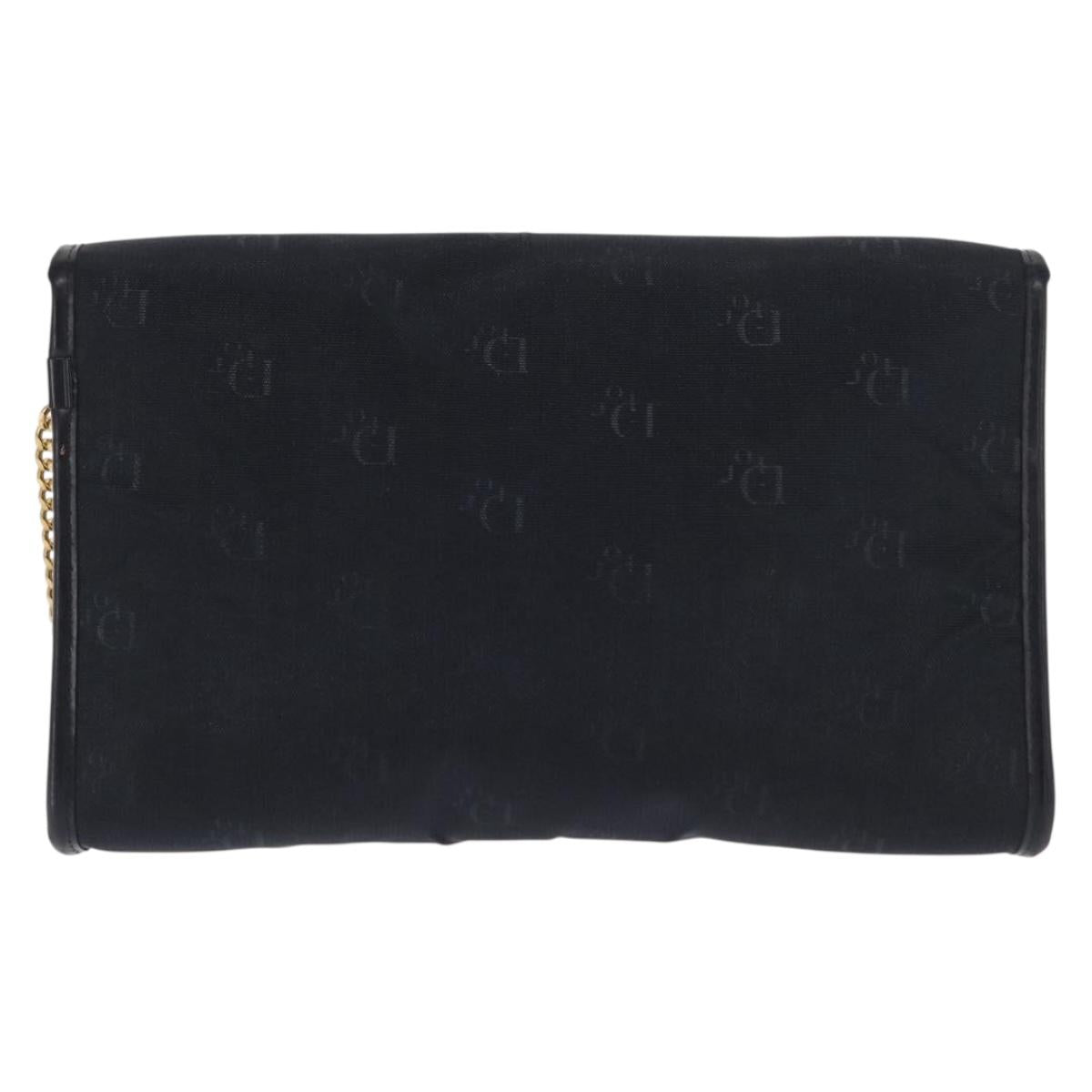 Christian Dior Chain Shoulder Bag Nylon Navy Gold Auth 148541