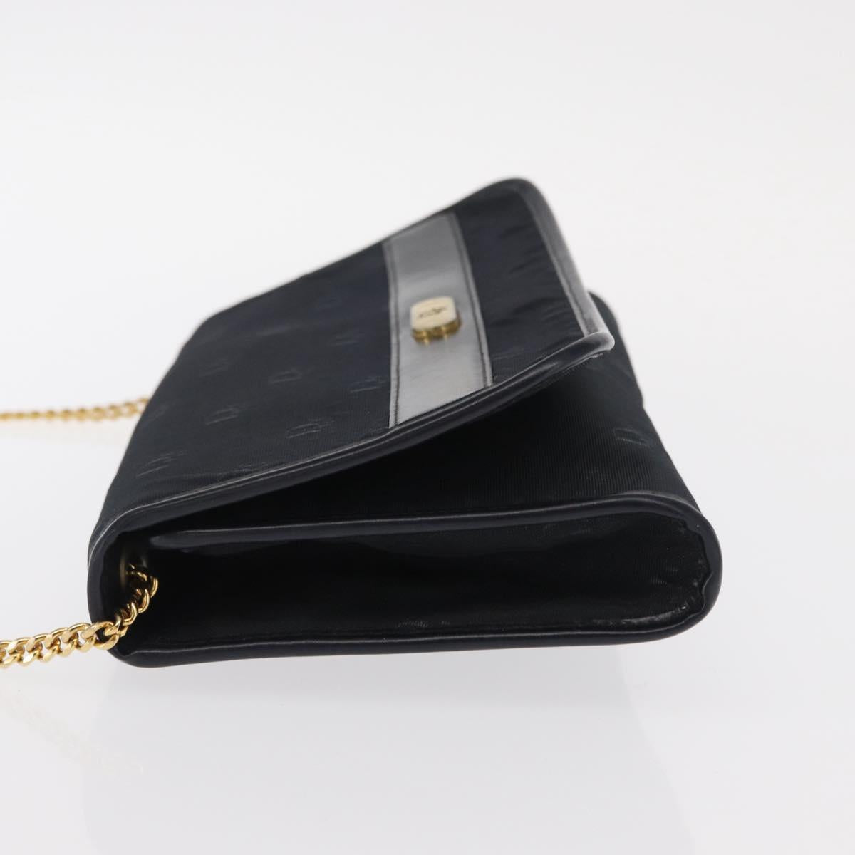 Christian Dior Chain Shoulder Bag Nylon Navy Gold Auth 148541