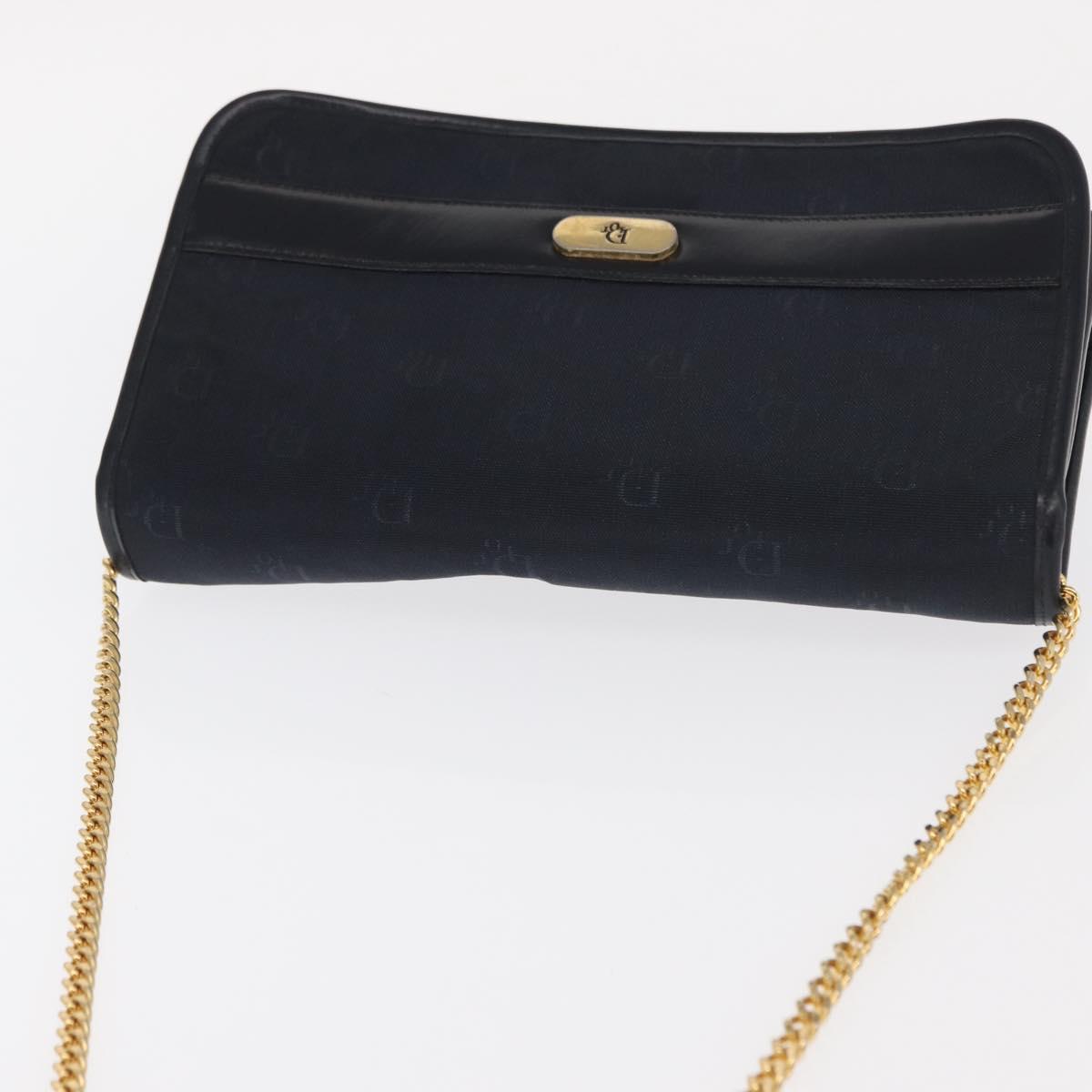 Christian Dior Chain Shoulder Bag Nylon Navy Gold Auth 148541