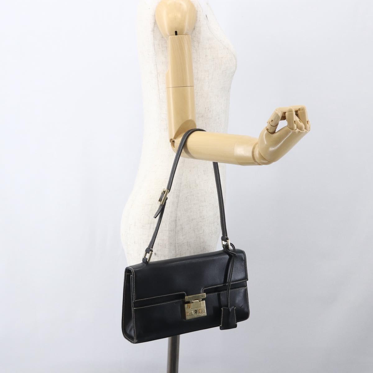 GUCCI Shoulder Bag Leather Black Gold 001 4214 Auth 148566