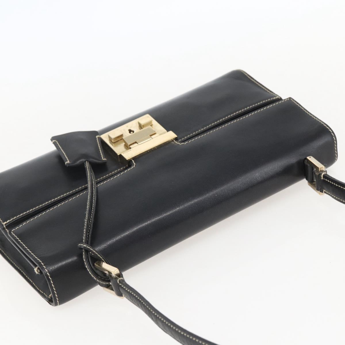 GUCCI Shoulder Bag Leather Black Gold 001 4214 Auth 148566