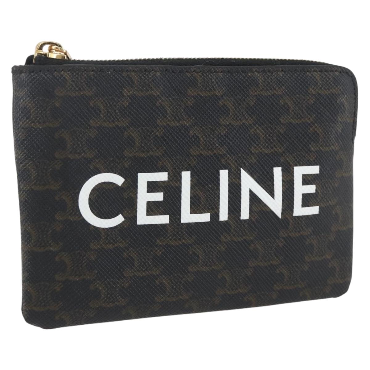 CELINE Macadam Canvas Coin Purse PVC Leather Black Gold Auth 148570M