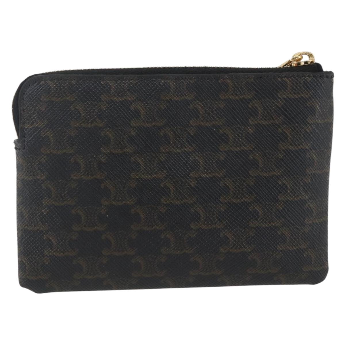 CELINE Macadam Canvas Coin Purse PVC Leather Black Gold Auth 148570M