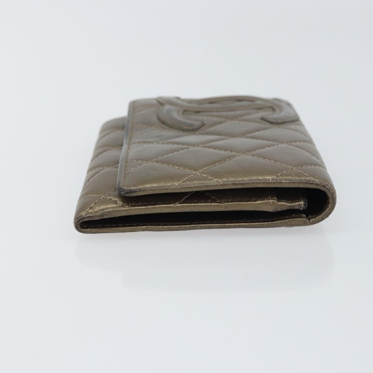 CHANEL Cambon Line Wallet Lamb Skin Brown CC Auth 148574A