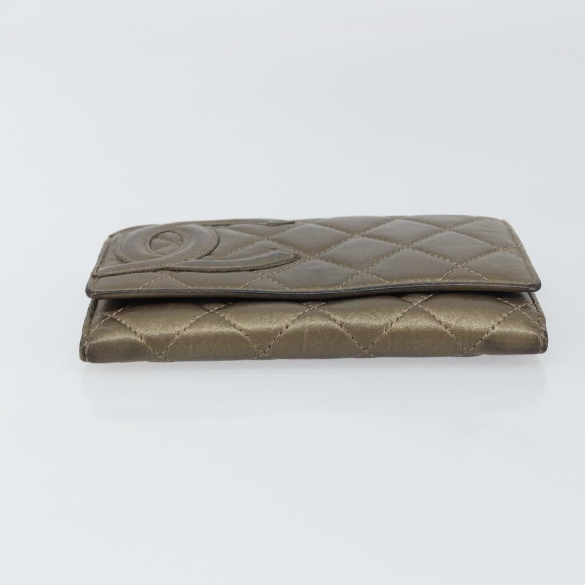 CHANEL Cambon Line Wallet Lamb Skin Brown CC Auth 148574A