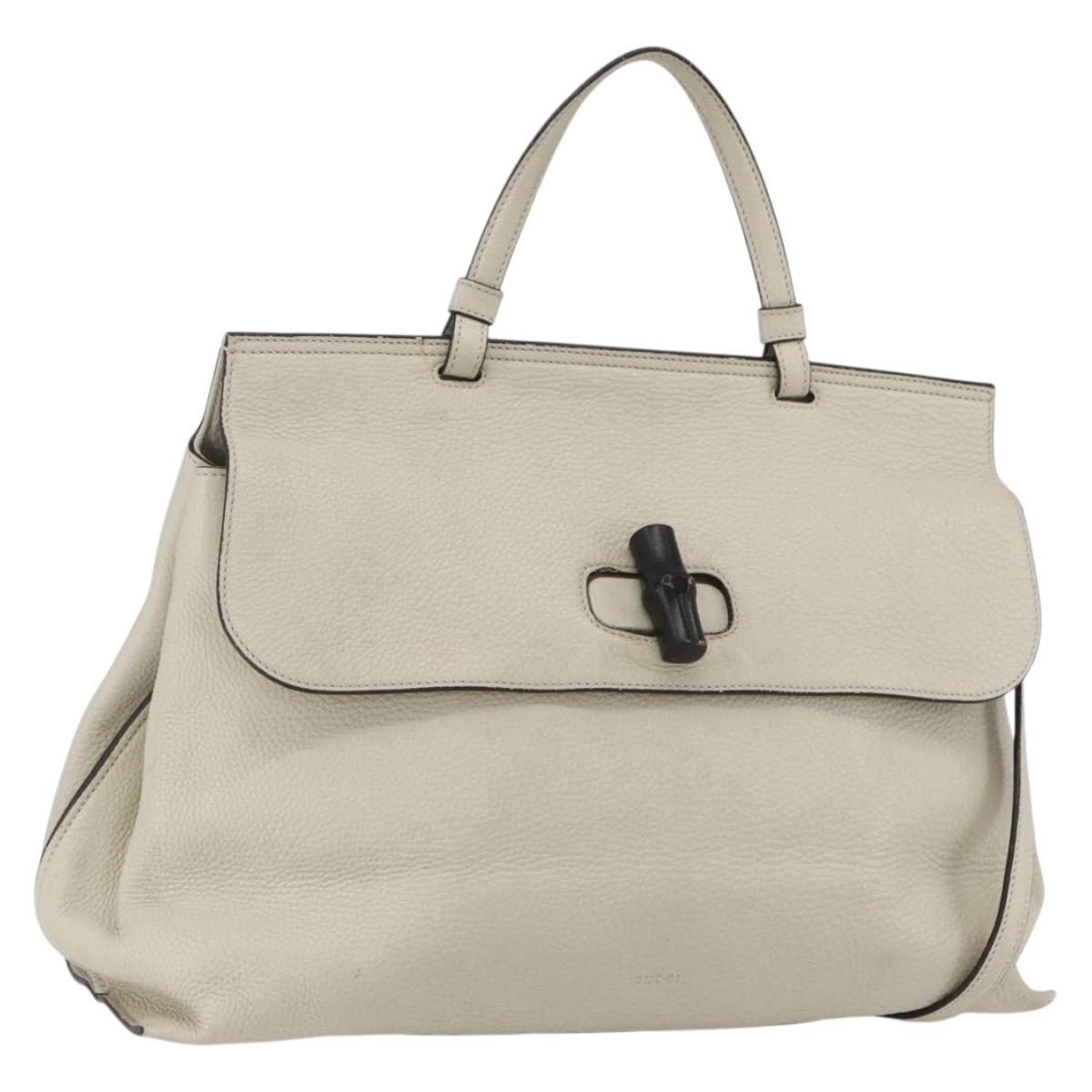 GUCCI Hand Bag Leather 2way White Silver 370830 Auth 148582