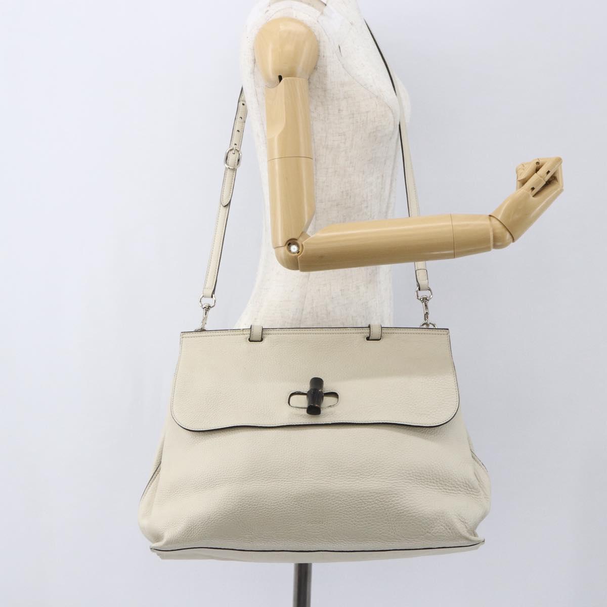 GUCCI Hand Bag Leather 2way White Silver 370830 Auth 148582