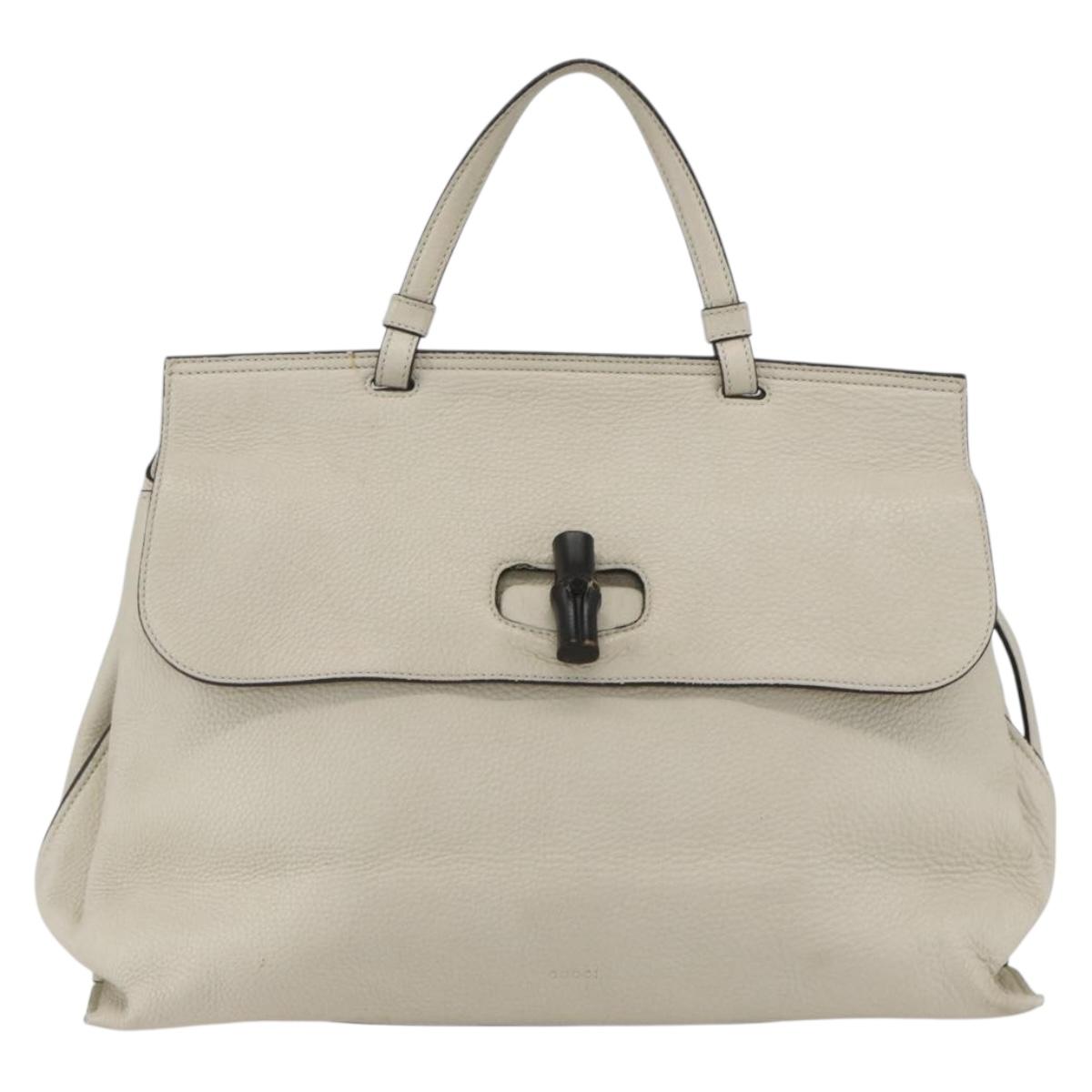 GUCCI Hand Bag Leather 2way White Silver 370830 Auth 148582