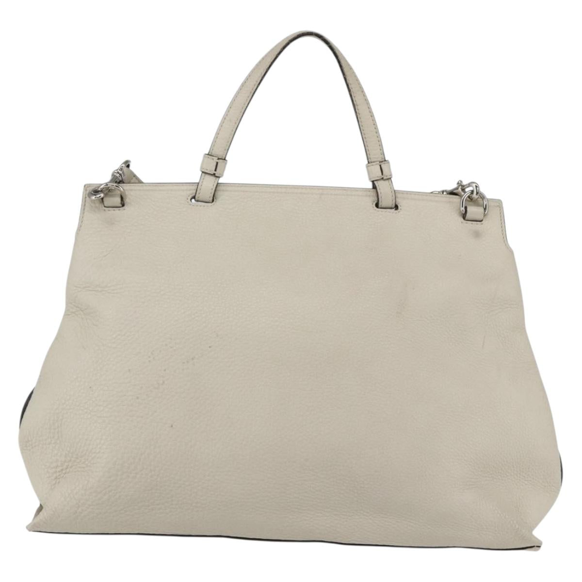GUCCI Hand Bag Leather 2way White Silver 370830 Auth 148582
