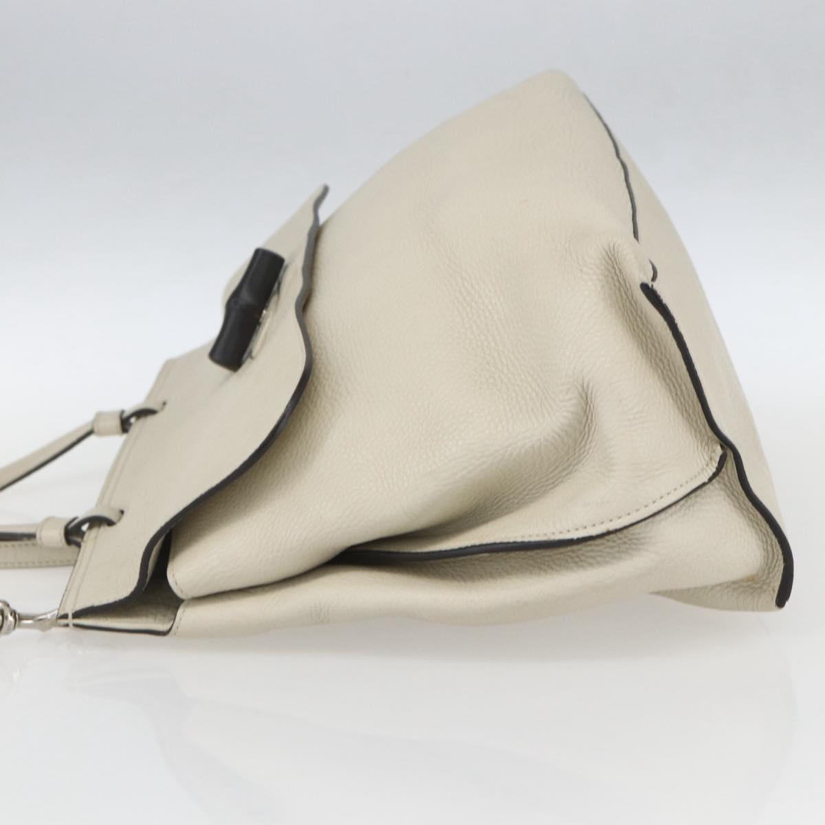 GUCCI Hand Bag Leather 2way White Silver 370830 Auth 148582