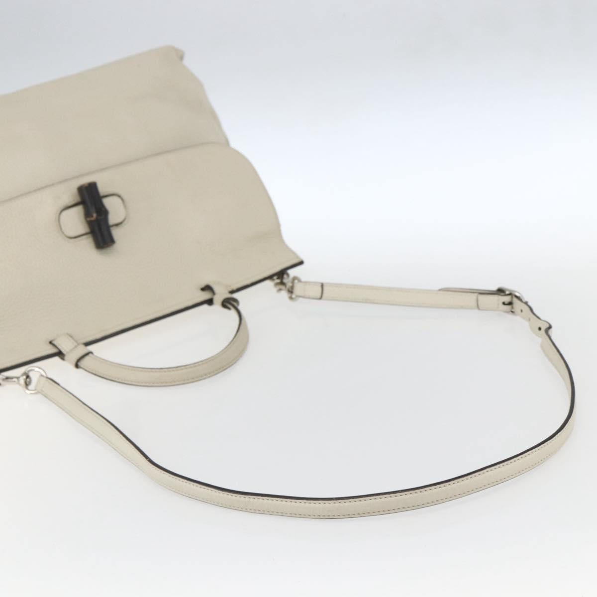 GUCCI Hand Bag Leather 2way White Silver 370830 Auth 148582