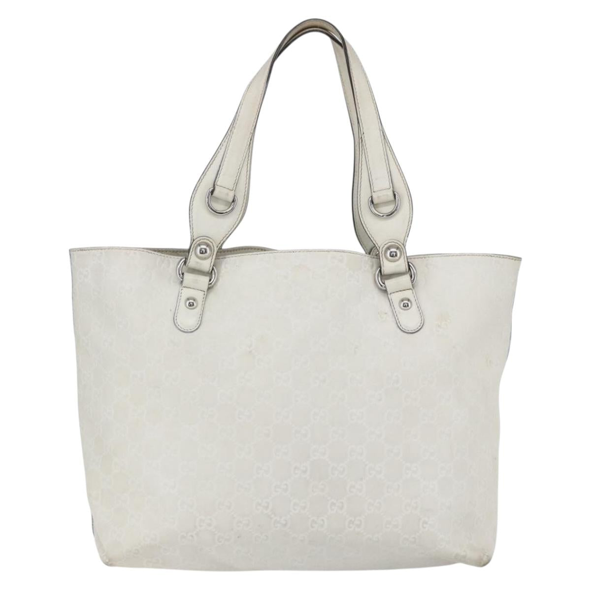 GUCCI GG Canvas Guccissima Tote Bag Leather White Silver 229852 Auth 148583