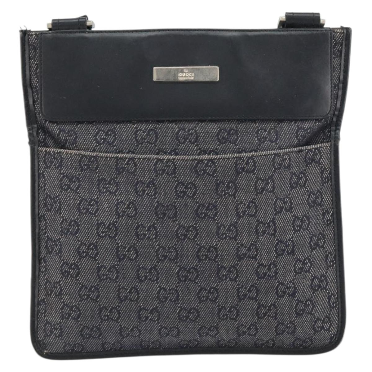GUCCI GG Canvas Shoulder Bag Black Silver 27639 Auth 148585