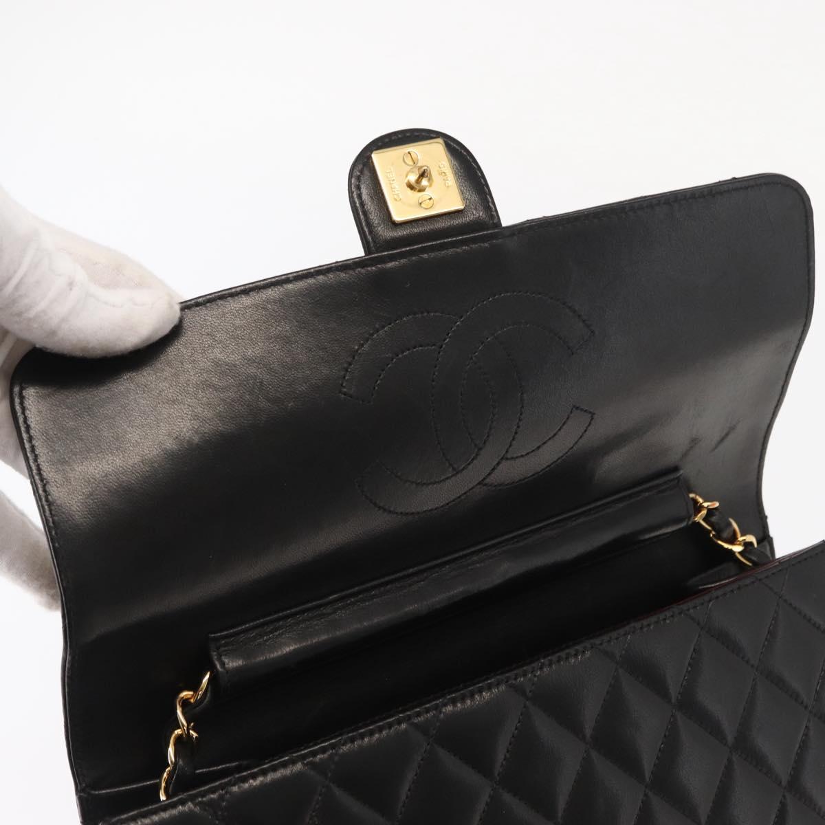 CHANEL Matelasse 25 Chain Shoulder Bag Lamb Skin Black Gold CC Auth 148589SM