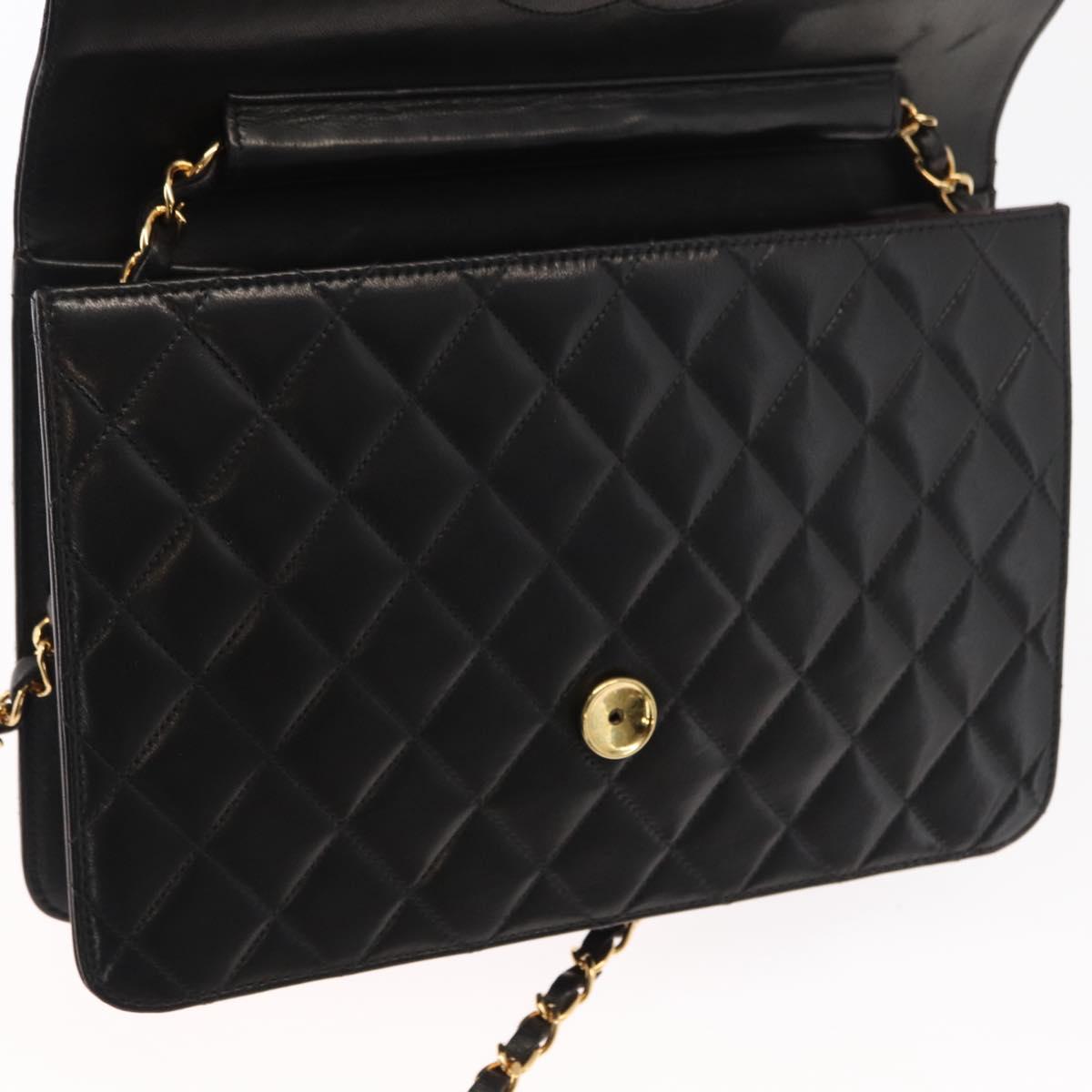 CHANEL Matelasse 25 Chain Shoulder Bag Lamb Skin Black Gold CC Auth 148589SM