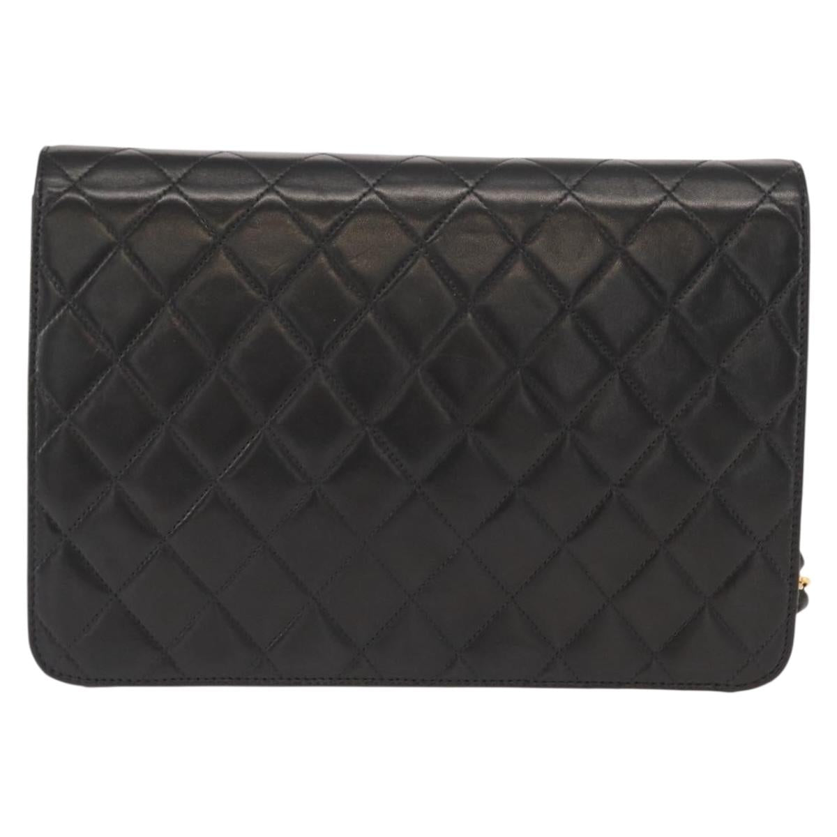 CHANEL Matelasse 25 Chain Shoulder Bag Lamb Skin Black Gold CC Auth 148589SM