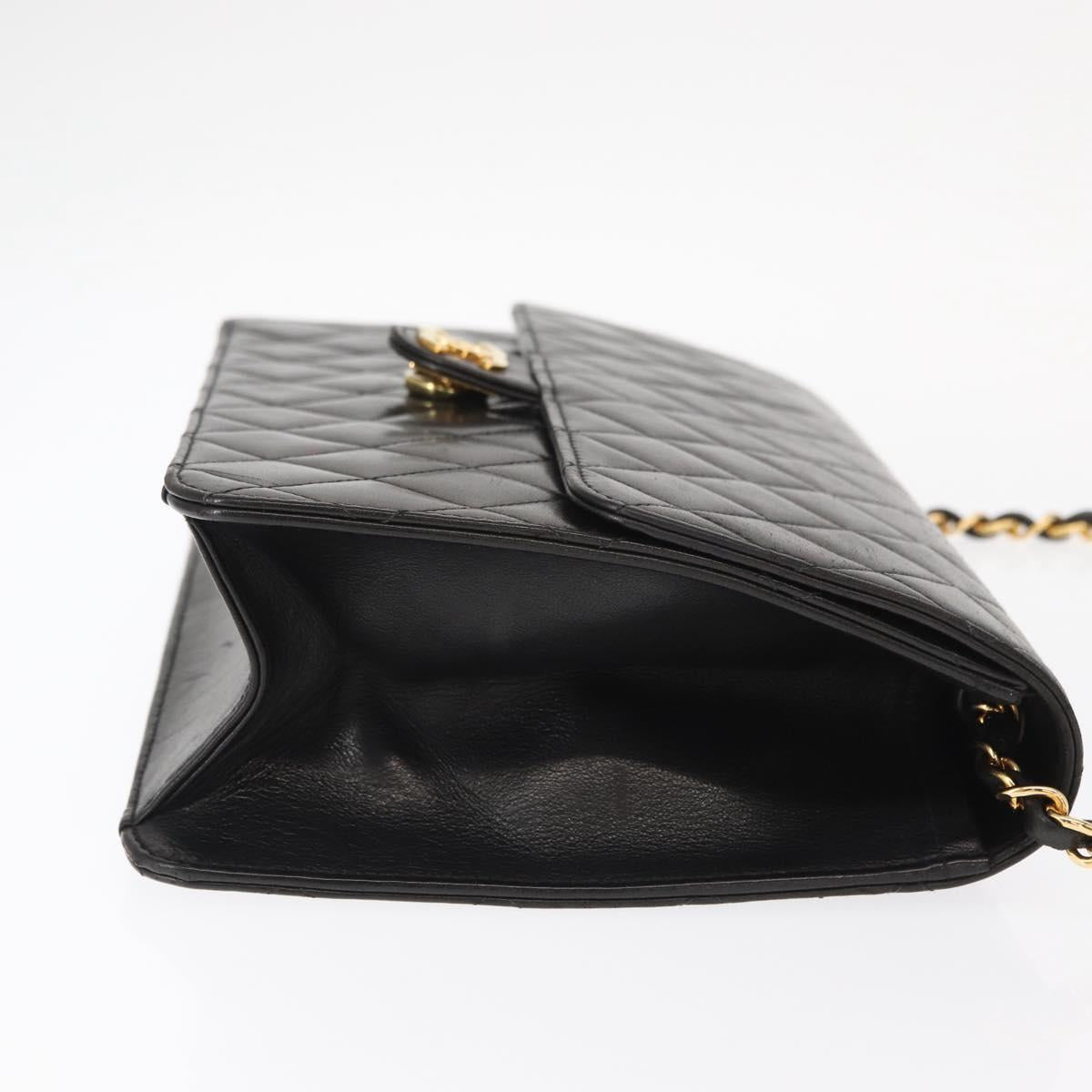 CHANEL Matelasse 25 Chain Shoulder Bag Lamb Skin Black Gold CC Auth 148589SM