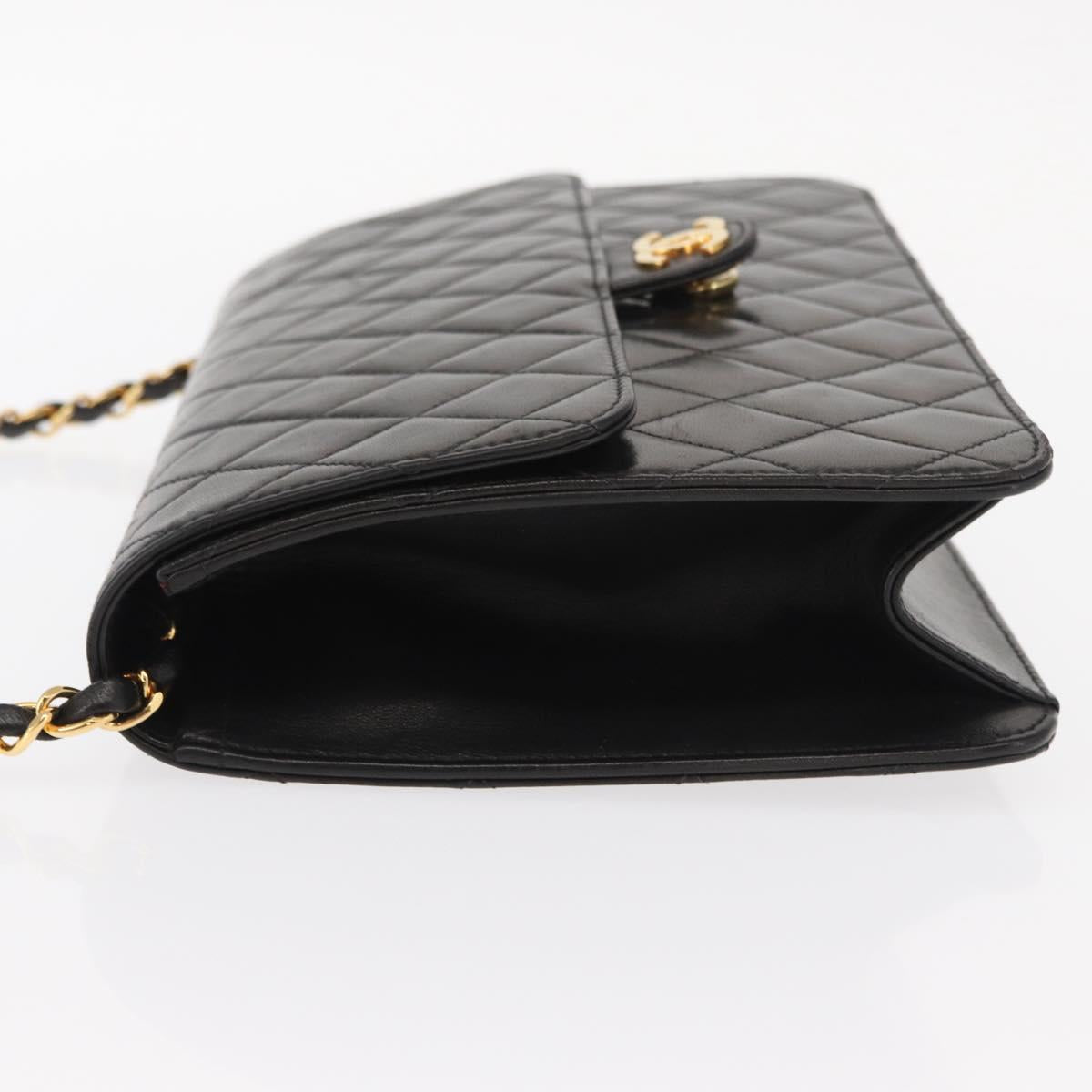 CHANEL Matelasse 25 Chain Shoulder Bag Lamb Skin Black Gold CC Auth 148589SM