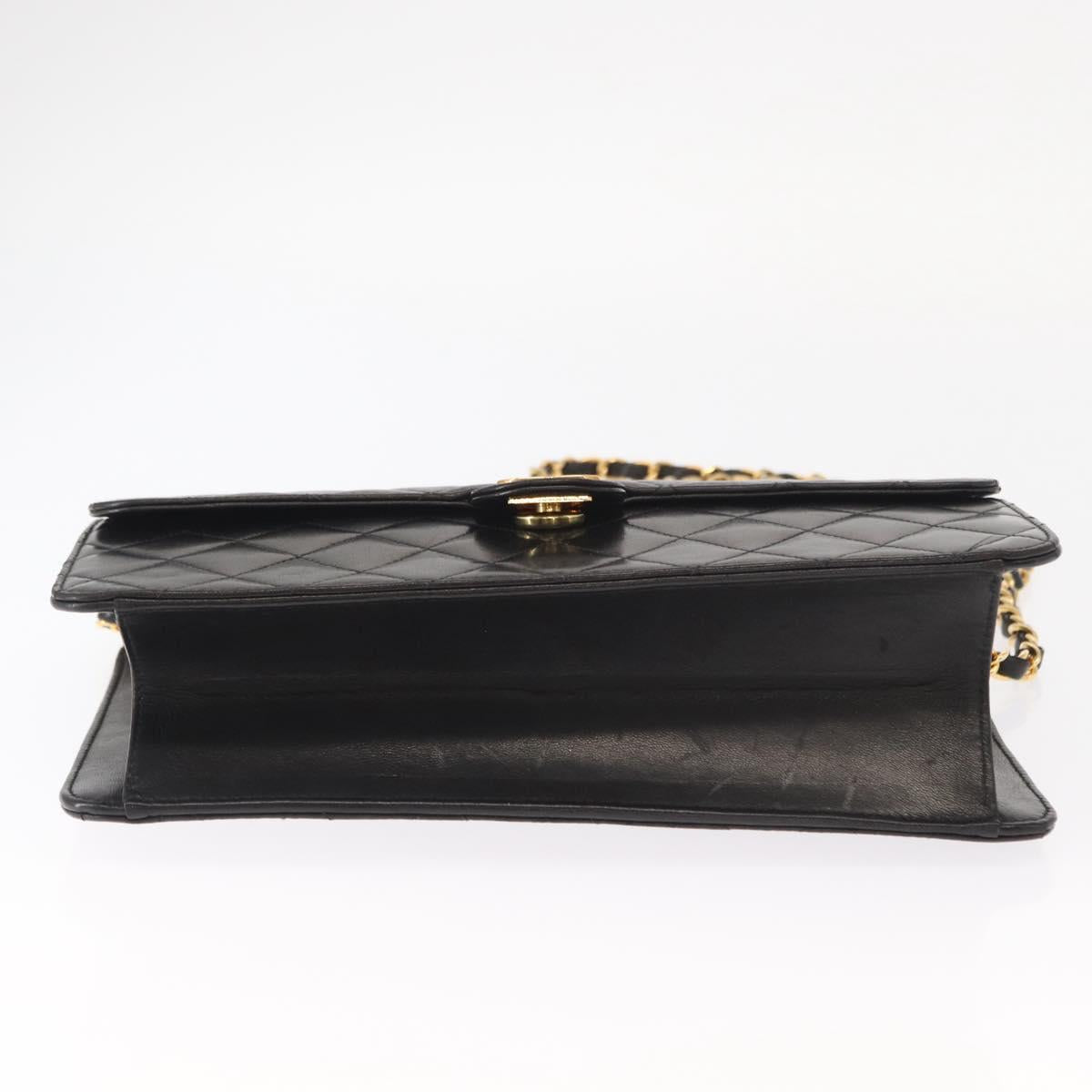 CHANEL Matelasse 25 Chain Shoulder Bag Lamb Skin Black Gold CC Auth 148589SM