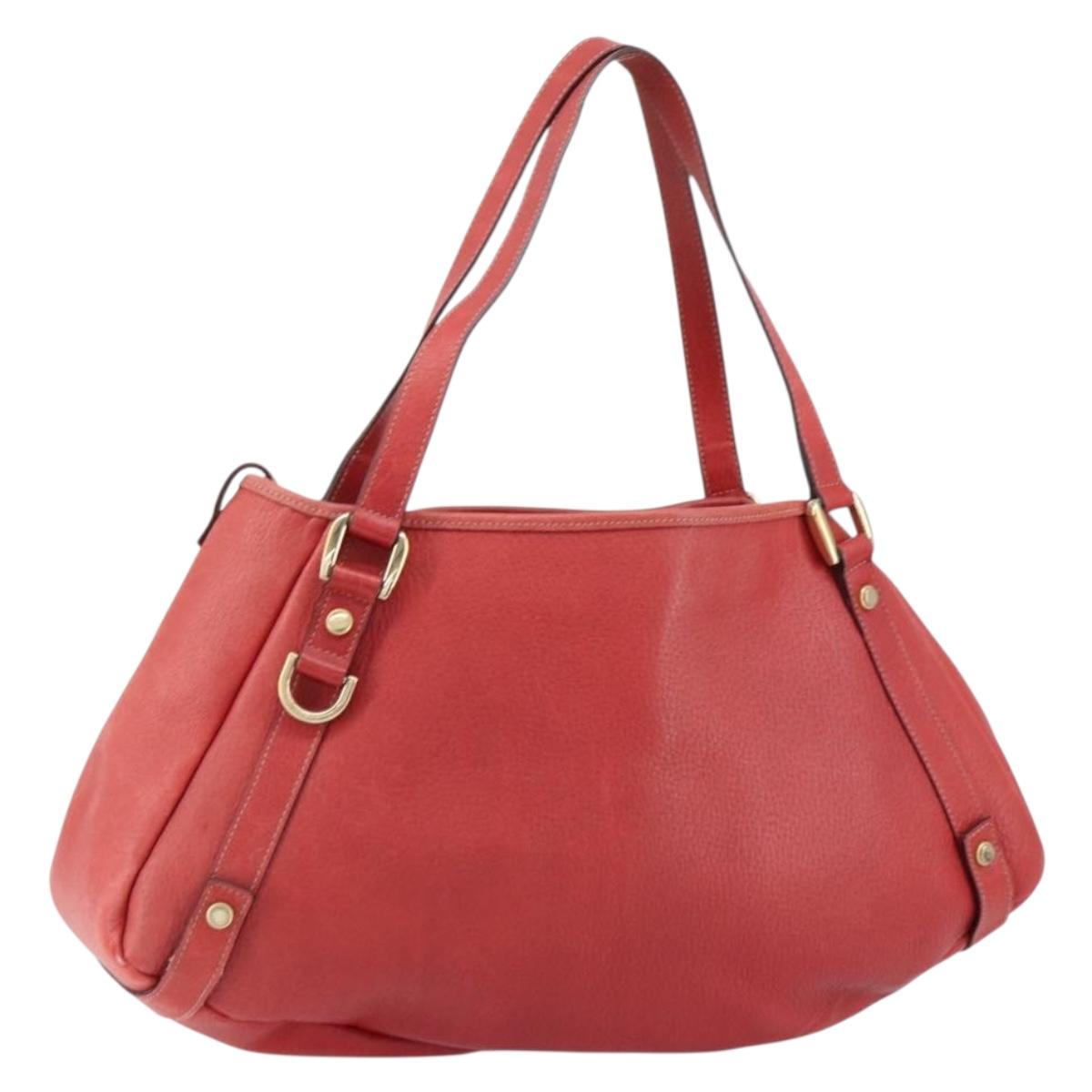 GUCCI Tote Bag Leather Red Gold 130736 Auth 148617