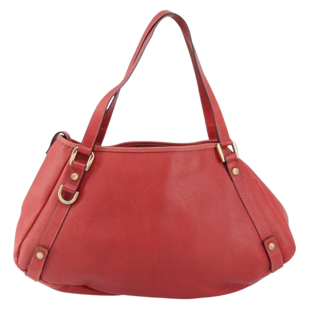 GUCCI Tote Bag Leather Red Gold 130736 Auth 148617