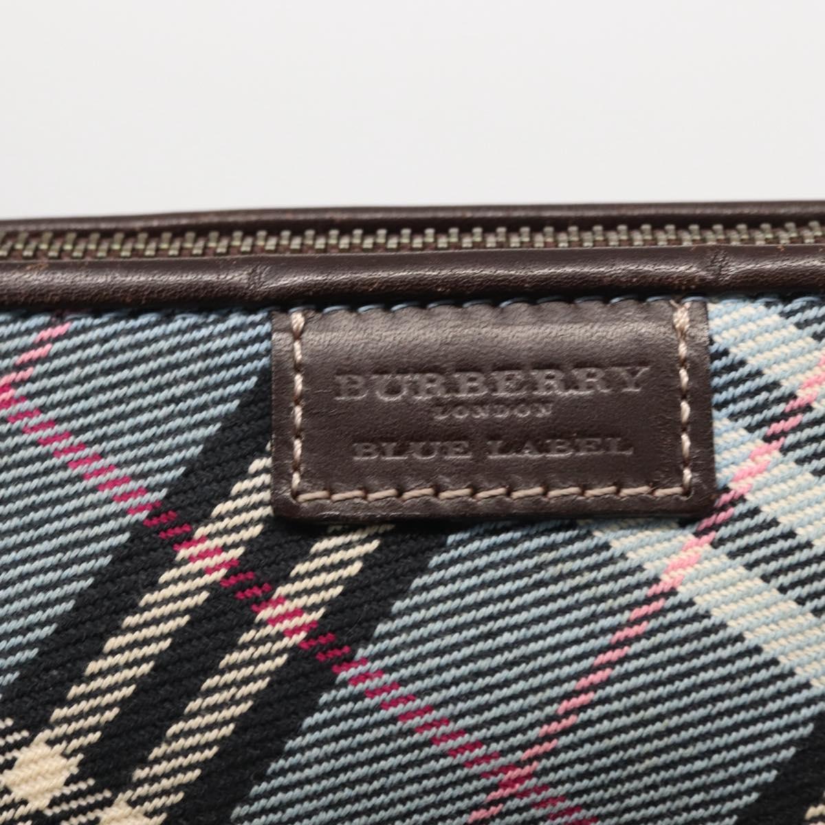 BURBERRY Nova Check Blue Label Pouch Canvas Light Blue Auth 148618