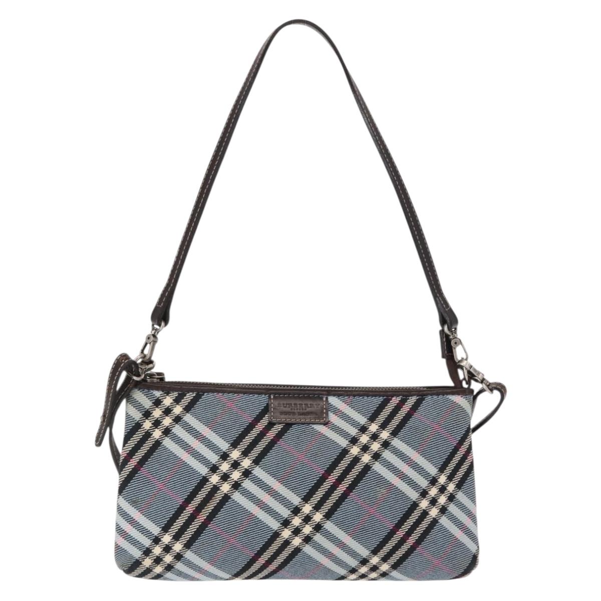 BURBERRY Nova Check Blue Label Pouch Canvas Light Blue Auth 148618