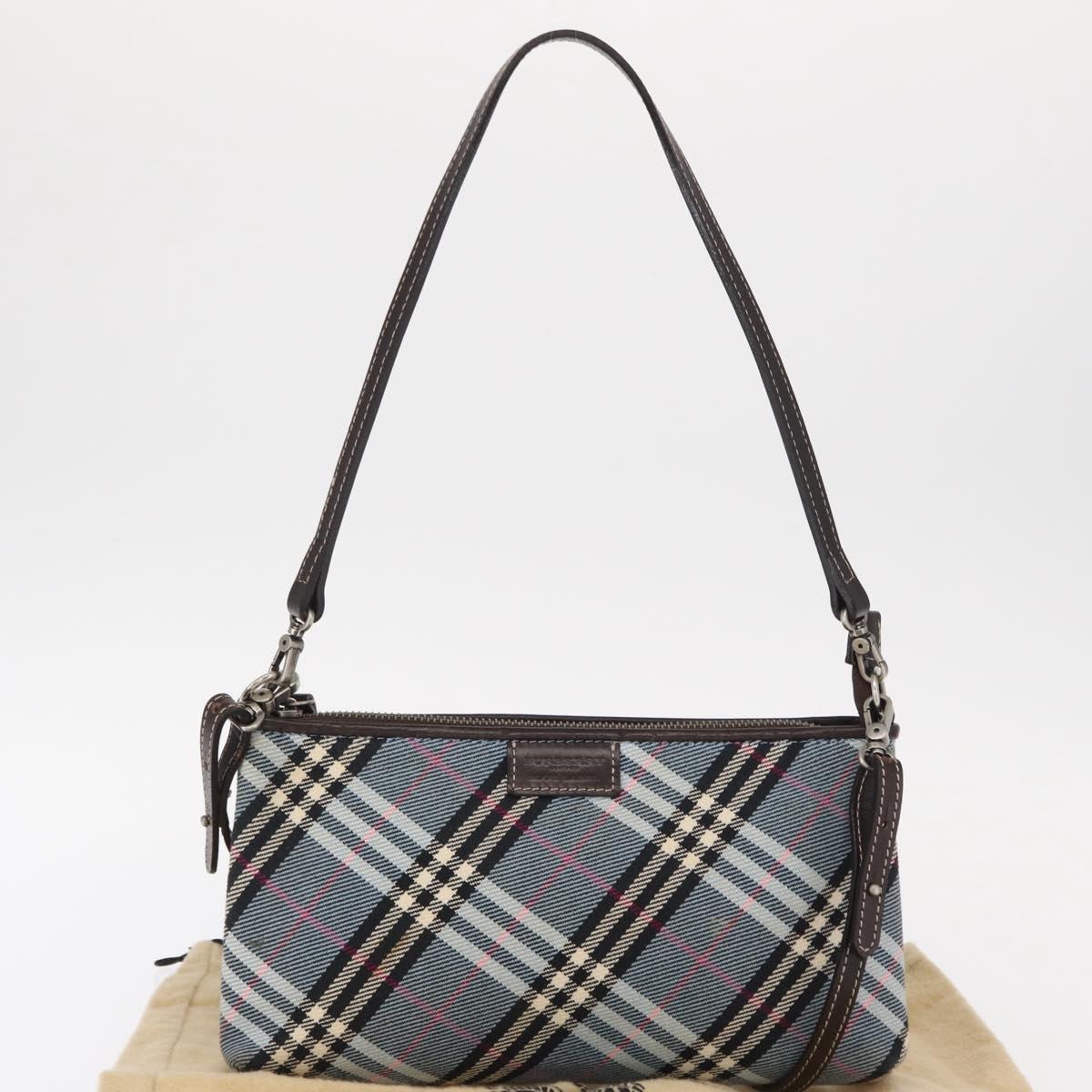 BURBERRY Nova Check Blue Label Pouch Canvas Light Blue Auth 148618