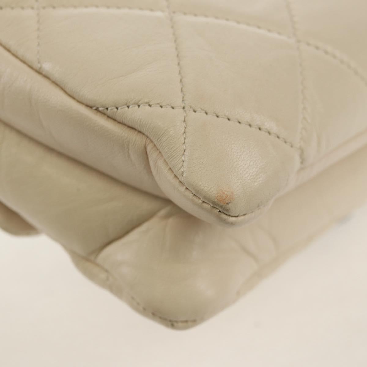 CHANEL Shoulder Bag Lamb Skin White Silver CC Auth 148619AV