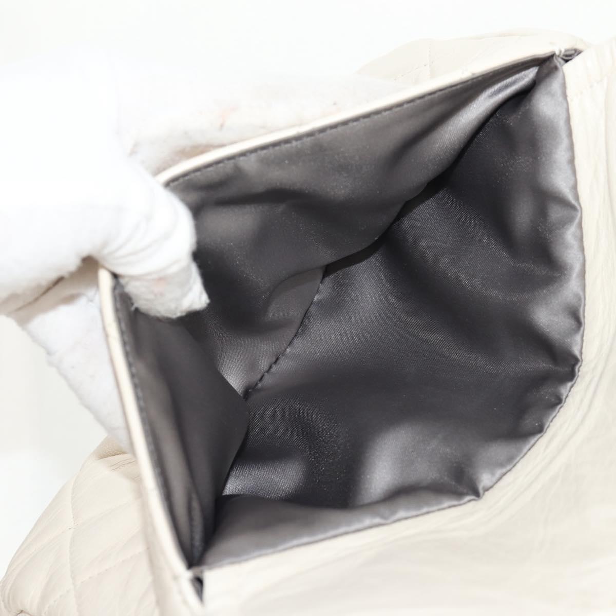 CHANEL Shoulder Bag Lamb Skin White Silver CC Auth 148619AV