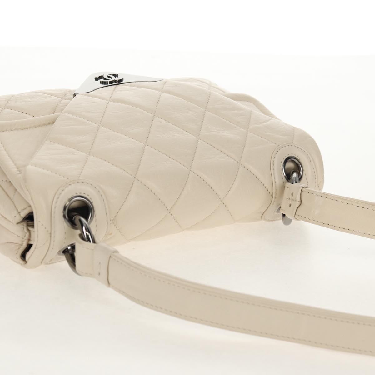 CHANEL Shoulder Bag Lamb Skin White Silver CC Auth 148619AV